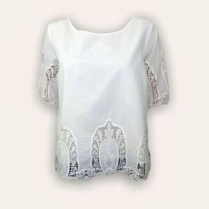 Anthropologie Sanctuary Crochet Lace Scoop Neck White Lined Blouse S